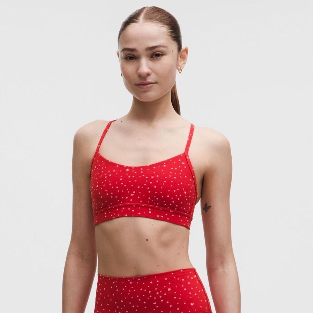 SHIPS TODAY! Lululemon Red Heart Scatter Dot Flow Y Bra | 6 | NWOT | A–C Cups